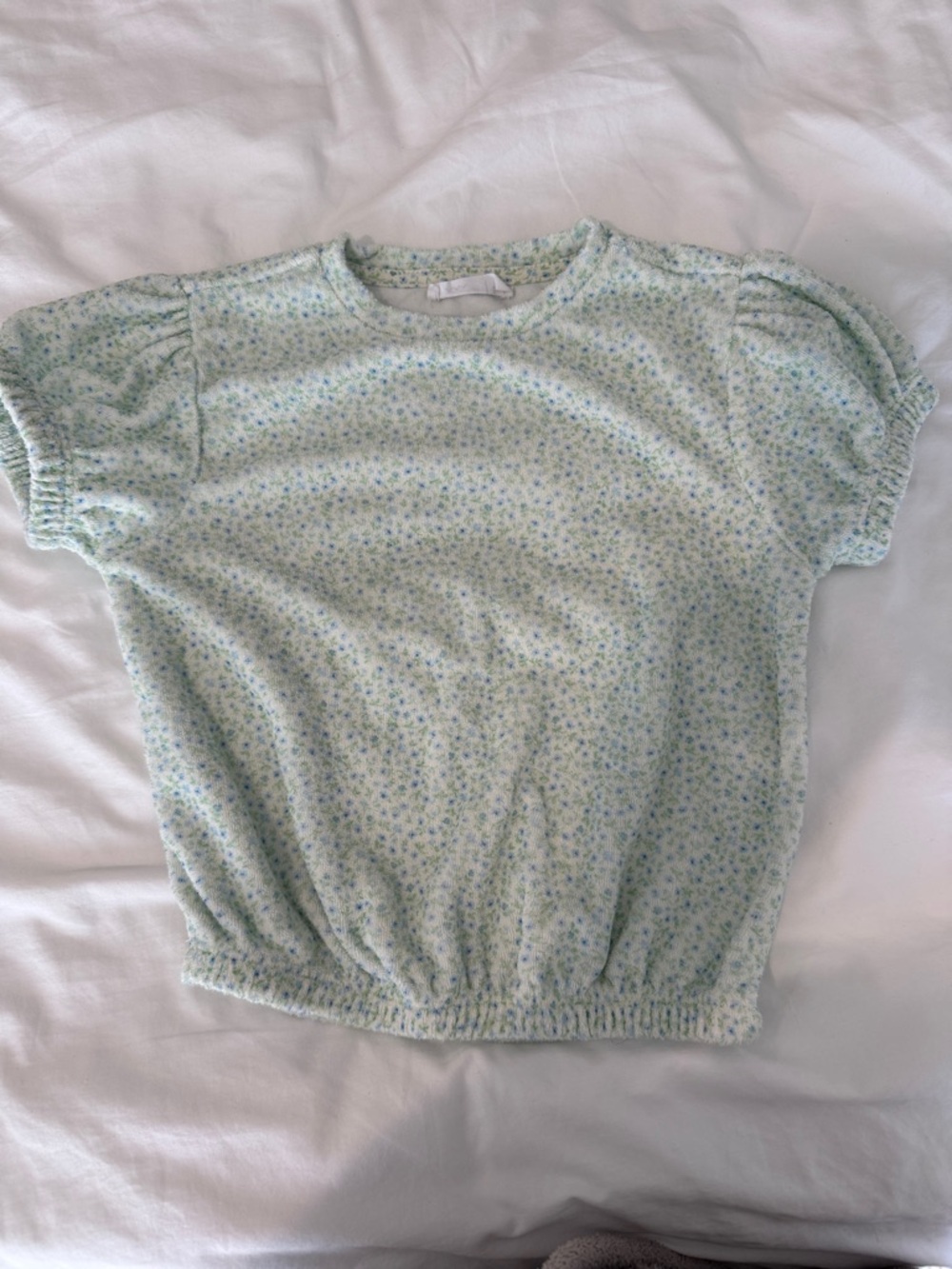 Girls' Mint Green Floral Puff-Sleeve Tee- Terry
